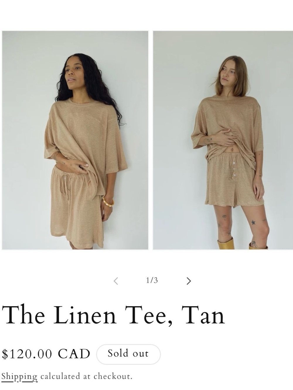 Boheme 100% Linen Short Sleeve Tee in Tan
